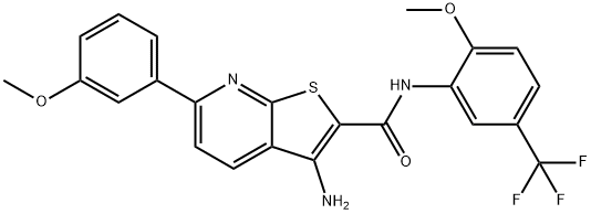 3-amino-6-(3-methoxyphenyl)-N-[2-methoxy-5-(trifluoromethyl)phenyl]thieno[2,3-b]pyridine-2-carboxamide Struktur