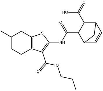 3-({[6-methyl-3-(propoxycarbonyl)-4,5,6,7-tetrahydro-1-benzothien-2-yl]amino}carbonyl)bicyclo[2.2.1]hept-5-ene-2-carboxylic acid Struktur