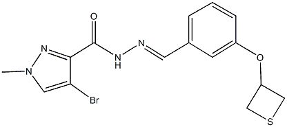 4-bromo-1-methyl-N'-[3-(3-thietanyloxy)benzylidene]-1H-pyrazole-3-carbohydrazide Struktur