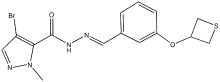 4-bromo-1-methyl-N'-[3-(3-thietanyloxy)benzylidene]-1H-pyrazole-5-carbohydrazide Struktur