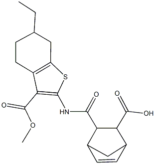 3-({[6-ethyl-3-(methoxycarbonyl)-4,5,6,7-tetrahydro-1-benzothien-2-yl]amino}carbonyl)bicyclo[2.2.1]hept-5-ene-2-carboxylic acid Struktur