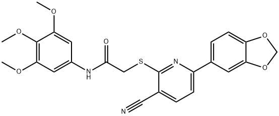 2-{[6-(1,3-benzodioxol-5-yl)-3-cyanopyridin-2-yl]sulfanyl}-N-(3,4,5-trimethoxyphenyl)acetamide Struktur