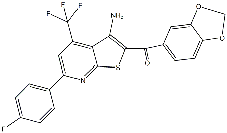 [3-amino-6-(4-fluorophenyl)-4-(trifluoromethyl)thieno[2,3-b]pyridin-2-yl](1,3-benzodioxol-5-yl)methanone Struktur