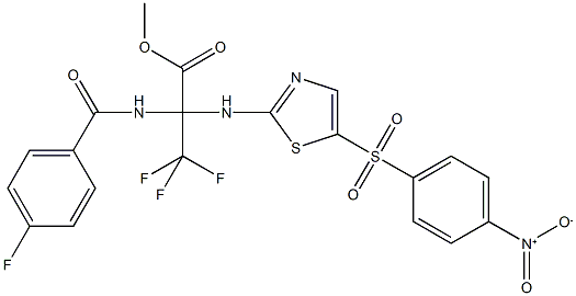 methyl 3,3,3-trifluoro-2-[(4-fluorobenzoyl)amino]-2-{[5-({4-nitrophenyl}sulfonyl)-1,3-thiazol-2-yl]amino}propanoate Struktur