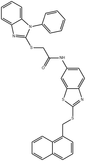 N-{2-[(1-naphthylmethyl)sulfanyl]-1,3-benzothiazol-6-yl}-2-[(1-phenyl-1H-benzimidazol-2-yl)sulfanyl]acetamide Struktur