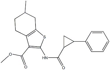 methyl 6-methyl-2-{[(2-phenylcyclopropyl)carbonyl]amino}-4,5,6,7-tetrahydro-1-benzothiophene-3-carboxylate Struktur