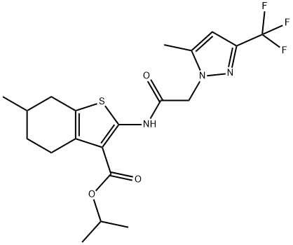 isopropyl 6-methyl-2-({[5-methyl-3-(trifluoromethyl)-1H-pyrazol-1-yl]acetyl}amino)-4,5,6,7-tetrahydro-1-benzothiophene-3-carboxylate Struktur