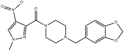 1-(1,3-benzodioxol-5-ylmethyl)-4-({4-nitro-1-methyl-1H-pyrazol-3-yl}carbonyl)piperazine Struktur