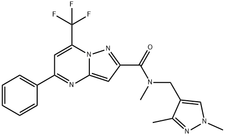 N-[(1,3-dimethyl-1H-pyrazol-4-yl)methyl]-N-methyl-5-phenyl-7-(trifluoromethyl)pyrazolo[1,5-a]pyrimidine-2-carboxamide Struktur