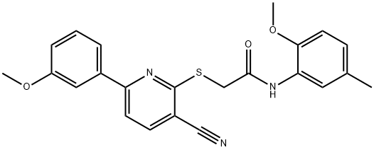 2-{[3-cyano-6-(3-methoxyphenyl)pyridin-2-yl]sulfanyl}-N-(2-methoxy-5-methylphenyl)acetamide Struktur