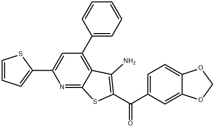 (3-amino-4-phenyl-6-thien-2-ylthieno[2,3-b]pyridin-2-yl)(1,3-benzodioxol-5-yl)methanone Struktur