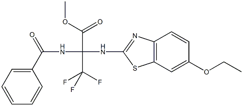 methyl 2-(benzoylamino)-2-[(6-ethoxy-1,3-benzothiazol-2-yl)amino]-3,3,3-trifluoropropanoate Struktur