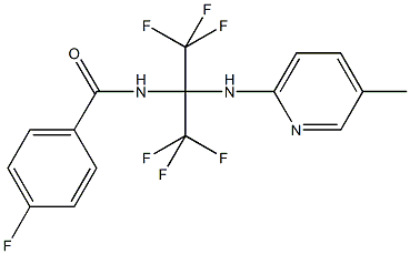 4-fluoro-N-[2,2,2-trifluoro-1-[(5-methyl-2-pyridinyl)amino]-1-(trifluoromethyl)ethyl]benzamide Struktur