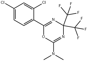 N-[6-(2,4-dichlorophenyl)-4,4-bis(trifluoromethyl)-4H-1,3,5-oxadiazin-2-yl]-N,N-dimethylamine Struktur