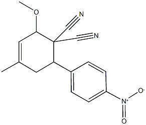 6-{4-nitrophenyl}-2-methoxy-4-methyl-3-cyclohexene-1,1-dicarbonitrile Struktur