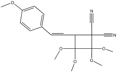 2,2,3,3-tetramethoxy-4-[2-(4-methoxyphenyl)vinyl]-1,1-cyclobutanedicarbonitrile Struktur