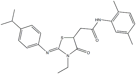 N-(2,5-dimethylphenyl)-2-{3-ethyl-2-[(4-isopropylphenyl)imino]-4-oxo-1,3-thiazolidin-5-yl}acetamide Struktur