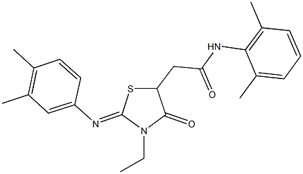 N-(2,6-dimethylphenyl)-2-{2-[(3,4-dimethylphenyl)imino]-3-ethyl-4-oxo-1,3-thiazolidin-5-yl}acetamide Struktur