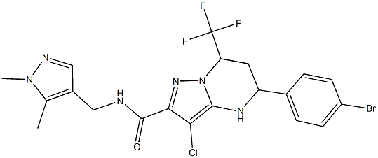 5-(4-bromophenyl)-3-chloro-N-[(1,5-dimethyl-1H-pyrazol-4-yl)methyl]-7-(trifluoromethyl)-4,5,6,7-tetrahydropyrazolo[1,5-a]pyrimidine-2-carboxamide Struktur