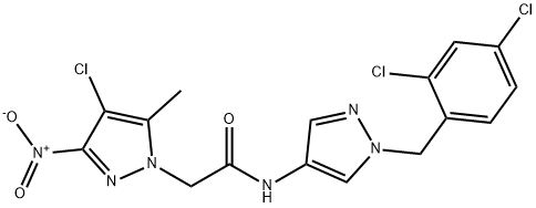 2-{4-chloro-3-nitro-5-methyl-1H-pyrazol-1-yl}-N-[1-(2,4-dichlorobenzyl)-1H-pyrazol-4-yl]acetamide Struktur