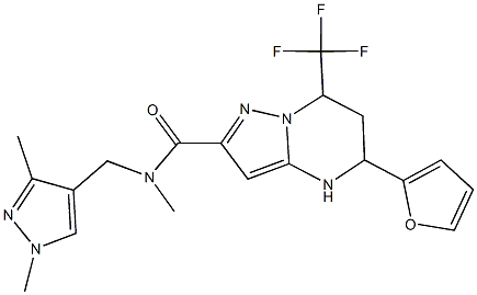 N-[(1,3-dimethyl-1H-pyrazol-4-yl)methyl]-5-(2-furyl)-N-methyl-7-(trifluoromethyl)-4,5,6,7-tetrahydropyrazolo[1,5-a]pyrimidine-2-carboxamide Struktur