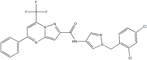 N-[1-(2,4-dichlorobenzyl)-1H-pyrazol-4-yl]-5-phenyl-7-(trifluoromethyl)pyrazolo[1,5-a]pyrimidine-2-carboxamide Struktur