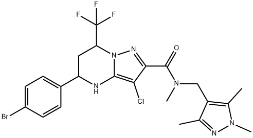 5-(4-bromophenyl)-3-chloro-N-methyl-7-(trifluoromethyl)-N-[(1,3,5-trimethyl-1H-pyrazol-4-yl)methyl]-4,5,6,7-tetrahydropyrazolo[1,5-a]pyrimidine-2-carboxamide Struktur