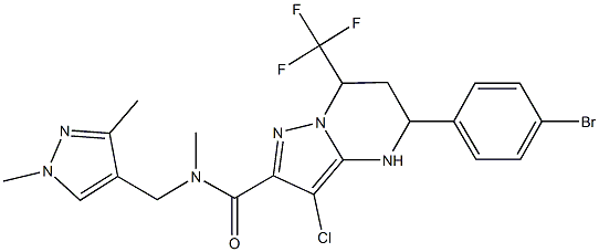 5-(4-bromophenyl)-3-chloro-N-[(1,3-dimethyl-1H-pyrazol-4-yl)methyl]-N-methyl-7-(trifluoromethyl)-4,5,6,7-tetrahydropyrazolo[1,5-a]pyrimidine-2-carboxamide Struktur