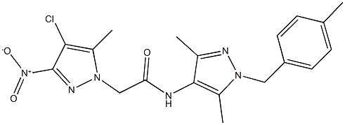 2-{4-chloro-3-nitro-5-methyl-1H-pyrazol-1-yl}-N-[3,5-dimethyl-1-(4-methylbenzyl)-1H-pyrazol-4-yl]acetamide Struktur