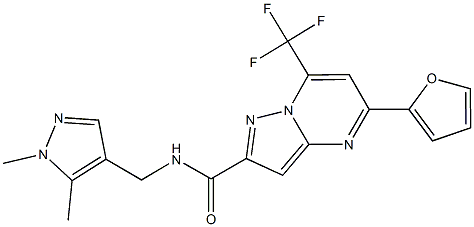 N-[(1,5-dimethyl-1H-pyrazol-4-yl)methyl]-5-(2-furyl)-7-(trifluoromethyl)pyrazolo[1,5-a]pyrimidine-2-carboxamide Struktur