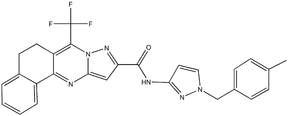 N-[1-(4-methylbenzyl)-1H-pyrazol-3-yl]-7-(trifluoromethyl)-5,6-dihydrobenzo[h]pyrazolo[5,1-b]quinazoline-10-carboxamide Struktur