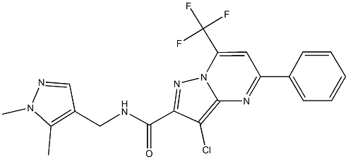 3-chloro-N-[(1,5-dimethyl-1H-pyrazol-4-yl)methyl]-5-phenyl-7-(trifluoromethyl)pyrazolo[1,5-a]pyrimidine-2-carboxamide Struktur