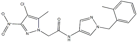 2-{4-chloro-3-nitro-5-methyl-1H-pyrazol-1-yl}-N-[1-(2-methylbenzyl)-1H-pyrazol-4-yl]acetamide Struktur