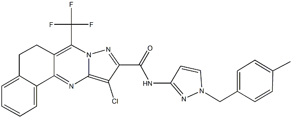 11-chloro-N-[1-(4-methylbenzyl)-1H-pyrazol-3-yl]-7-(trifluoromethyl)-5,6-dihydrobenzo[h]pyrazolo[5,1-b]quinazoline-10-carboxamide Struktur