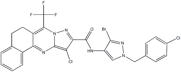 N-[3-bromo-1-(4-chlorobenzyl)-1H-pyrazol-4-yl]-11-chloro-7-(trifluoromethyl)-5,6-dihydrobenzo[h]pyrazolo[5,1-b]quinazoline-10-carboxamide Struktur