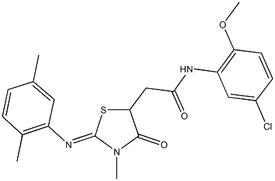 N-(5-chloro-2-methoxyphenyl)-2-{2-[(2,5-dimethylphenyl)imino]-3-methyl-4-oxo-1,3-thiazolidin-5-yl}acetamide Struktur