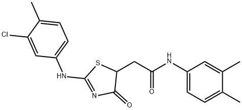 2-{2-[(3-chloro-4-methylphenyl)imino]-4-oxo-1,3-thiazolidin-5-yl}-N-(3,4-dimethylphenyl)acetamide Struktur