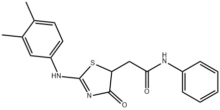 2-{2-[(3,4-dimethylphenyl)imino]-4-oxo-1,3-thiazolidin-5-yl}-N-phenylacetamide Struktur