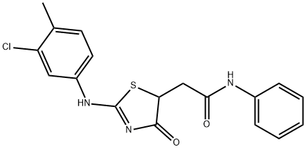 2-{2-[(3-chloro-4-methylphenyl)imino]-4-oxo-1,3-thiazolidin-5-yl}-N-phenylacetamide Struktur