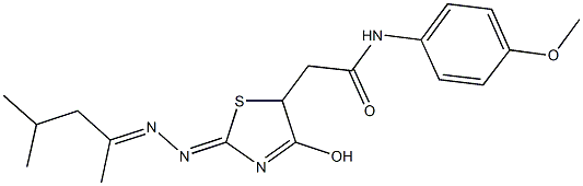 2-{2-[(1,3-dimethylbutylidene)hydrazono]-4-hydroxy-2,5-dihydro-1,3-thiazol-5-yl}-N-(4-methoxyphenyl)acetamide Struktur