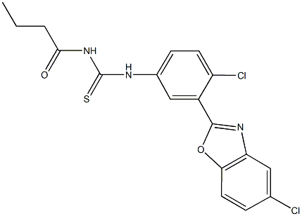 N-butyryl-N'-[4-chloro-3-(5-chloro-1,3-benzoxazol-2-yl)phenyl]thiourea Struktur