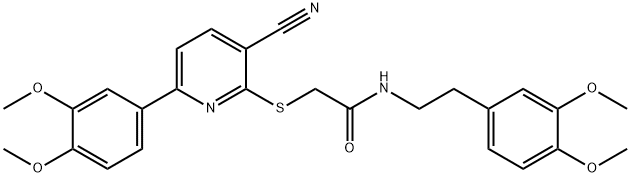 2-{[3-cyano-6-(3,4-dimethoxyphenyl)pyridin-2-yl]sulfanyl}-N-[2-(3,4-dimethoxyphenyl)ethyl]acetamide Struktur