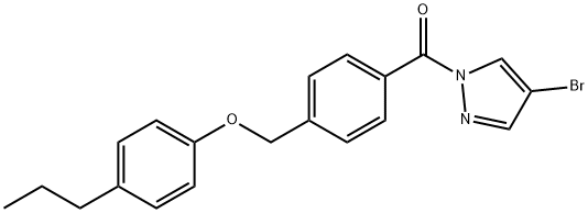 4-bromo-1-{4-[(4-propylphenoxy)methyl]benzoyl}-1H-pyrazole Struktur