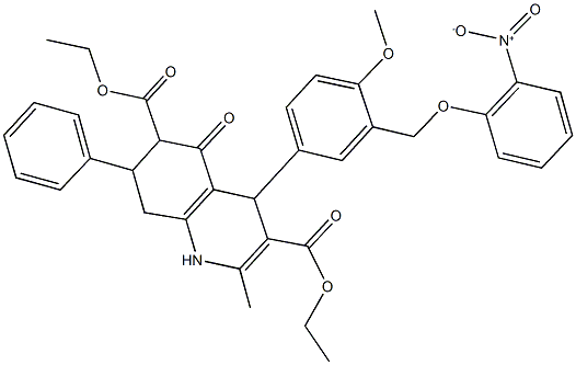 diethyl 4-[3-({2-nitrophenoxy}methyl)-4-methoxyphenyl]-2-methyl-5-oxo-7-phenyl-1,4,5,6,7,8-hexahydroquinoline-3,6-dicarboxylate Struktur