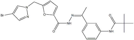 N-[3-(N-{5-[(4-bromo-1H-pyrazol-1-yl)methyl]-2-furoyl}ethanehydrazonoyl)phenyl]-2,2-dimethylpropanamide Struktur