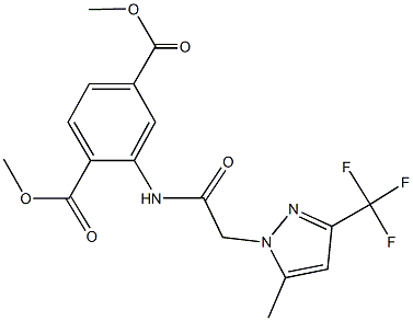 dimethyl 2-({[5-methyl-3-(trifluoromethyl)-1H-pyrazol-1-yl]acetyl}amino)terephthalate Struktur