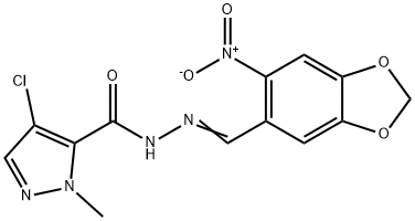 4-chloro-N'-({6-nitro-1,3-benzodioxol-5-yl}methylene)-1-methyl-1H-pyrazole-5-carbohydrazide Struktur