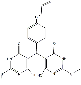 5-{[4-(allyloxy)phenyl][4-hydroxy-2-(methylsulfanyl)-6-oxo-1,6-dihydro-5-pyrimidinyl]methyl}-6-hydroxy-2-(methylsulfanyl)-4(3H)-pyrimidinone Struktur