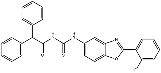 N-(diphenylacetyl)-N'-[2-(2-fluorophenyl)-1,3-benzoxazol-5-yl]thiourea Struktur