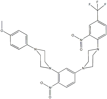 1-(2-nitro-5-{4-[2-nitro-4-(trifluoromethyl)phenyl]piperazin-1-yl}phenyl)-4-(4-methoxyphenyl)piperazine Struktur